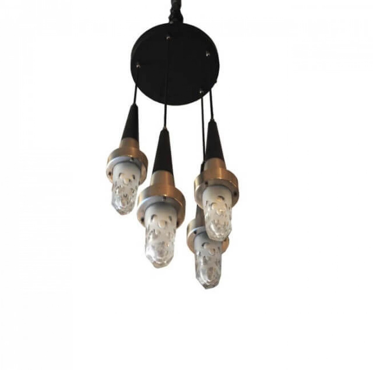 4-light chandelier in aluminum and glass, 60s 1211813