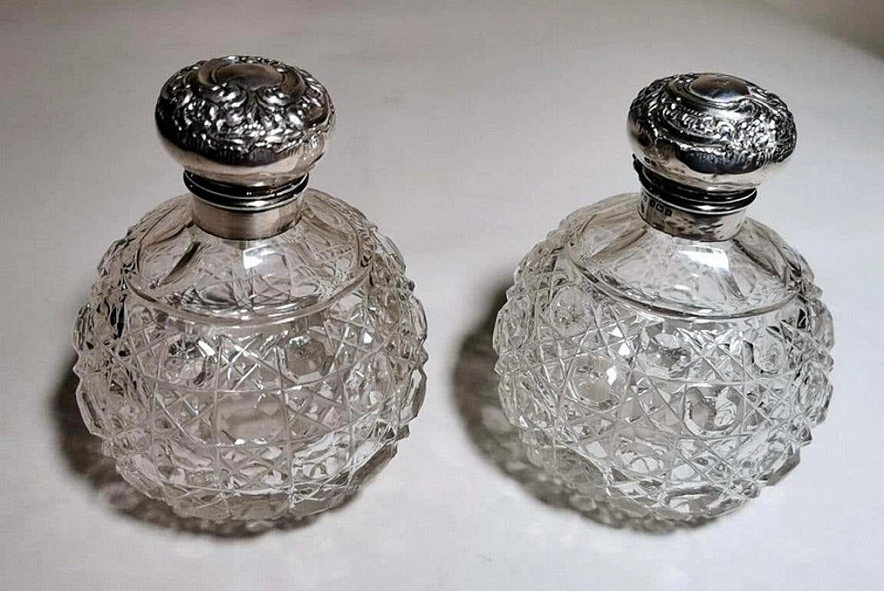 Pair of Victorian style  toilet flasks in ground crystal and silver, 10s 1216895