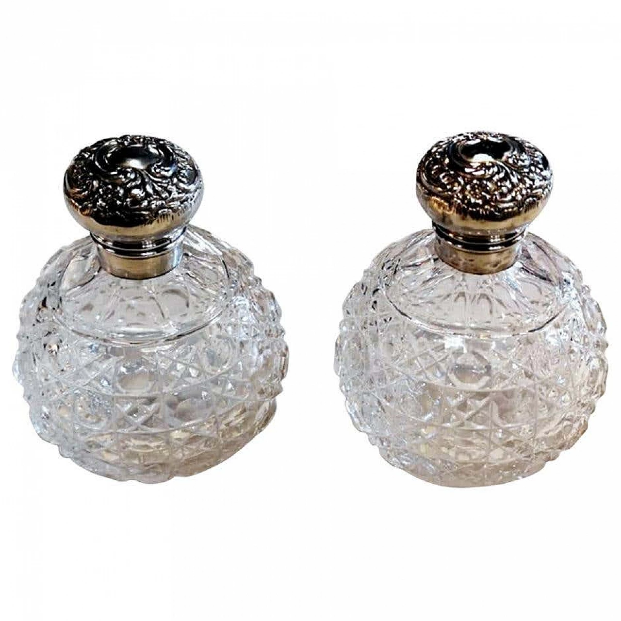 Pair of Victorian style  toilet flasks in ground crystal and silver, 10s 1216912