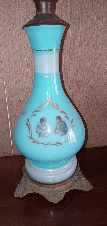 Coppia di lampade ad olio in vetro opaline