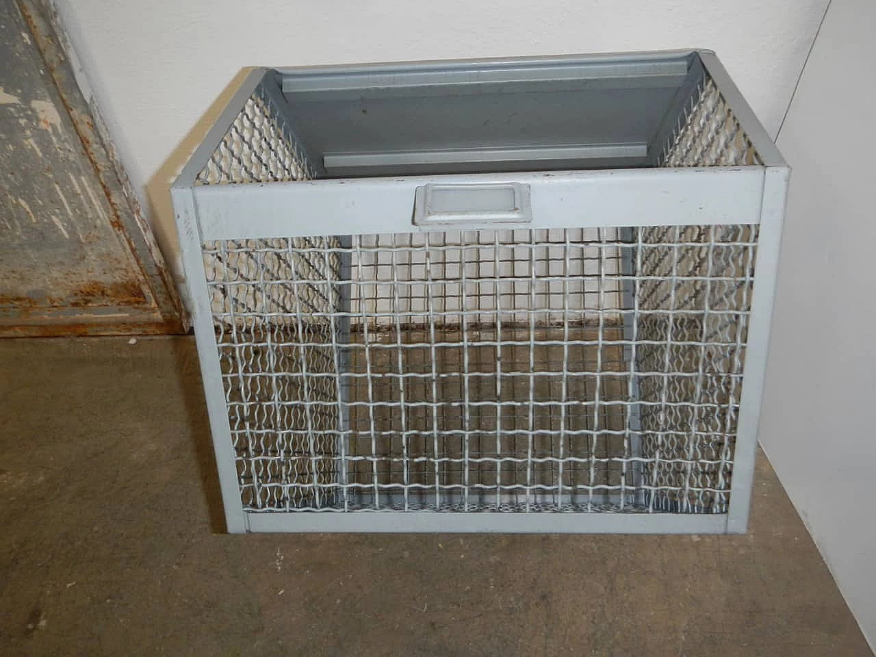 Industrial wire mesh container originally for shoe factory, 70s 1229018