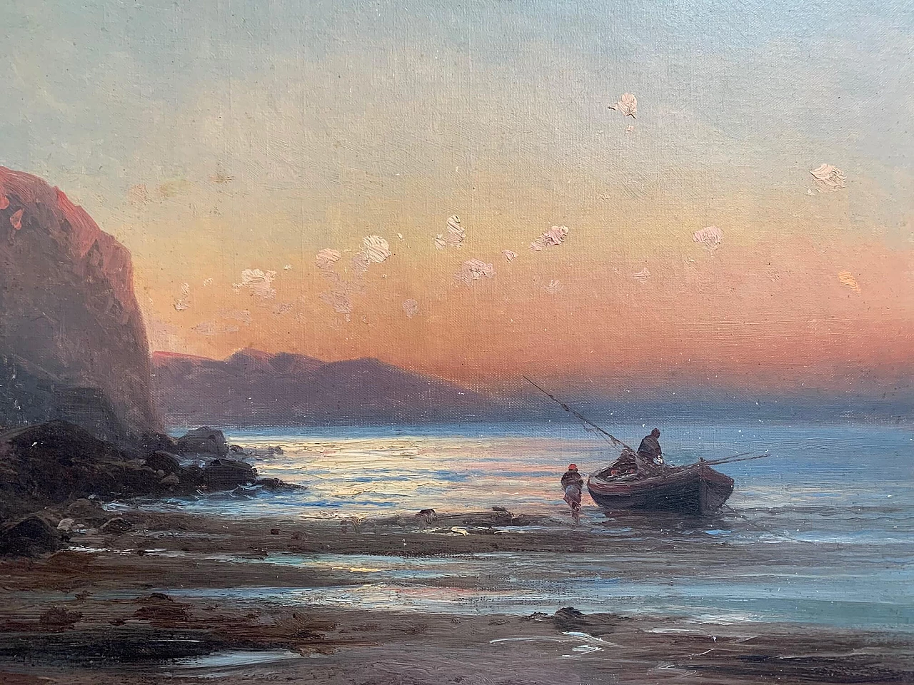 Painting by Eugenio Amus, Marina, oil on canvas, 19th century 1229775