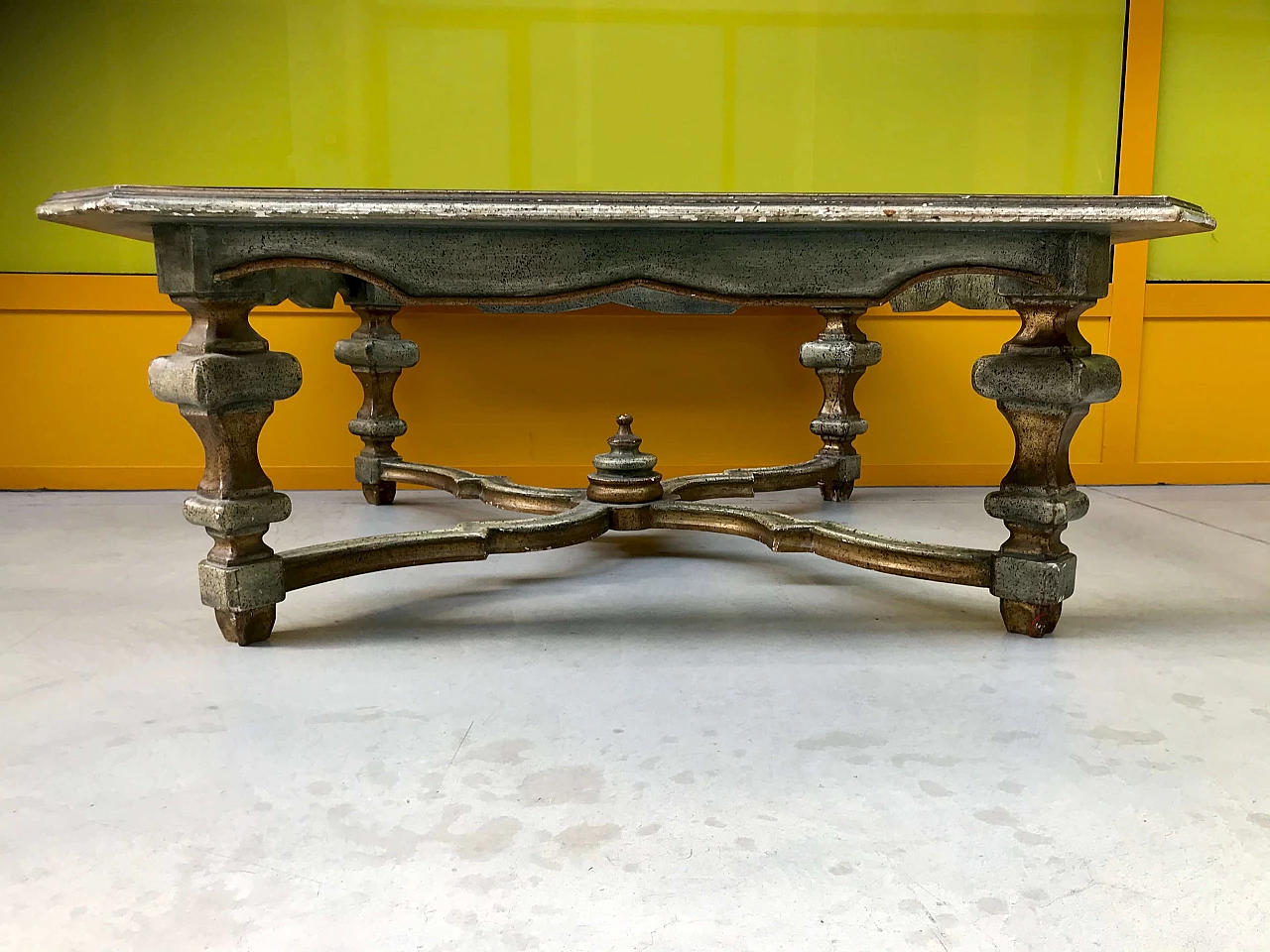 Lacquered and gilded Louis XIV style coffee table with glass top, original beginning 20th century 1231063