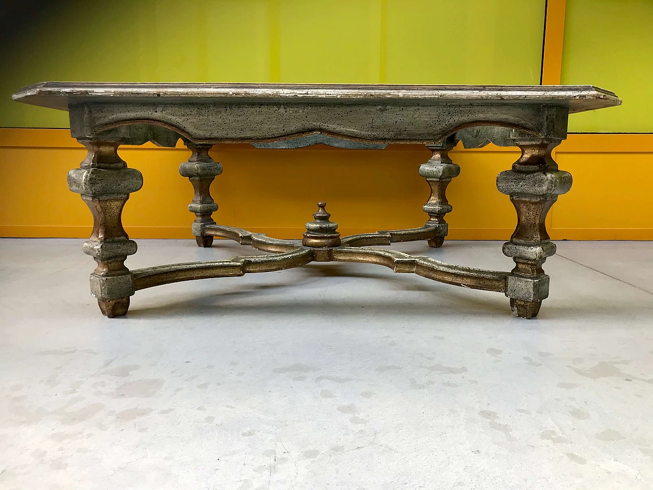 Lacquered and gilded Louis XIV style coffee table with glass top, original beginning 20th century 1231064