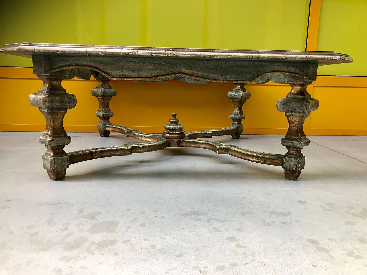 Lacquered and gilded Louis XIV style coffee table with glass top, original beginning 20th century 1231065