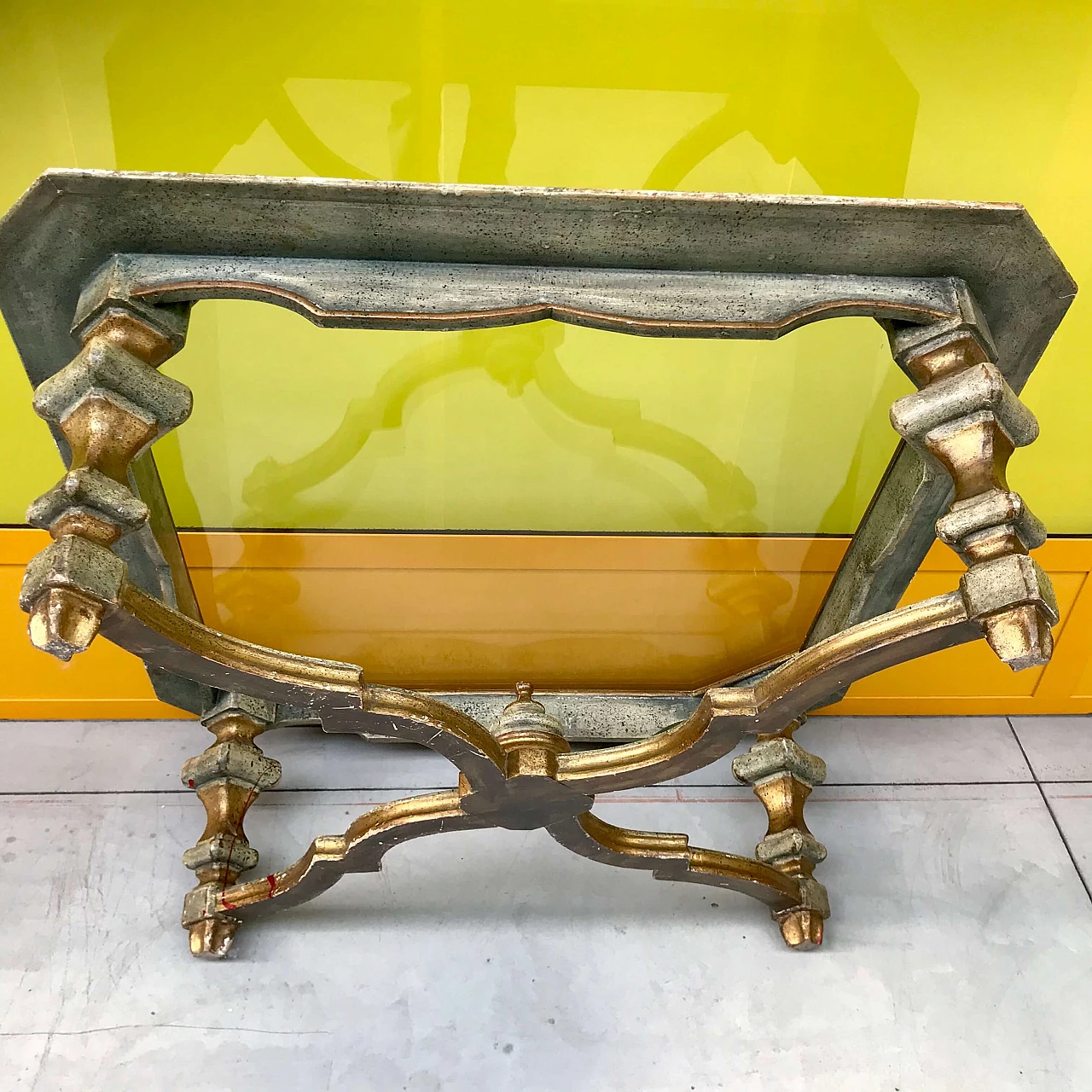 Lacquered and gilded Louis XIV style coffee table with glass top, original beginning 20th century 1231072