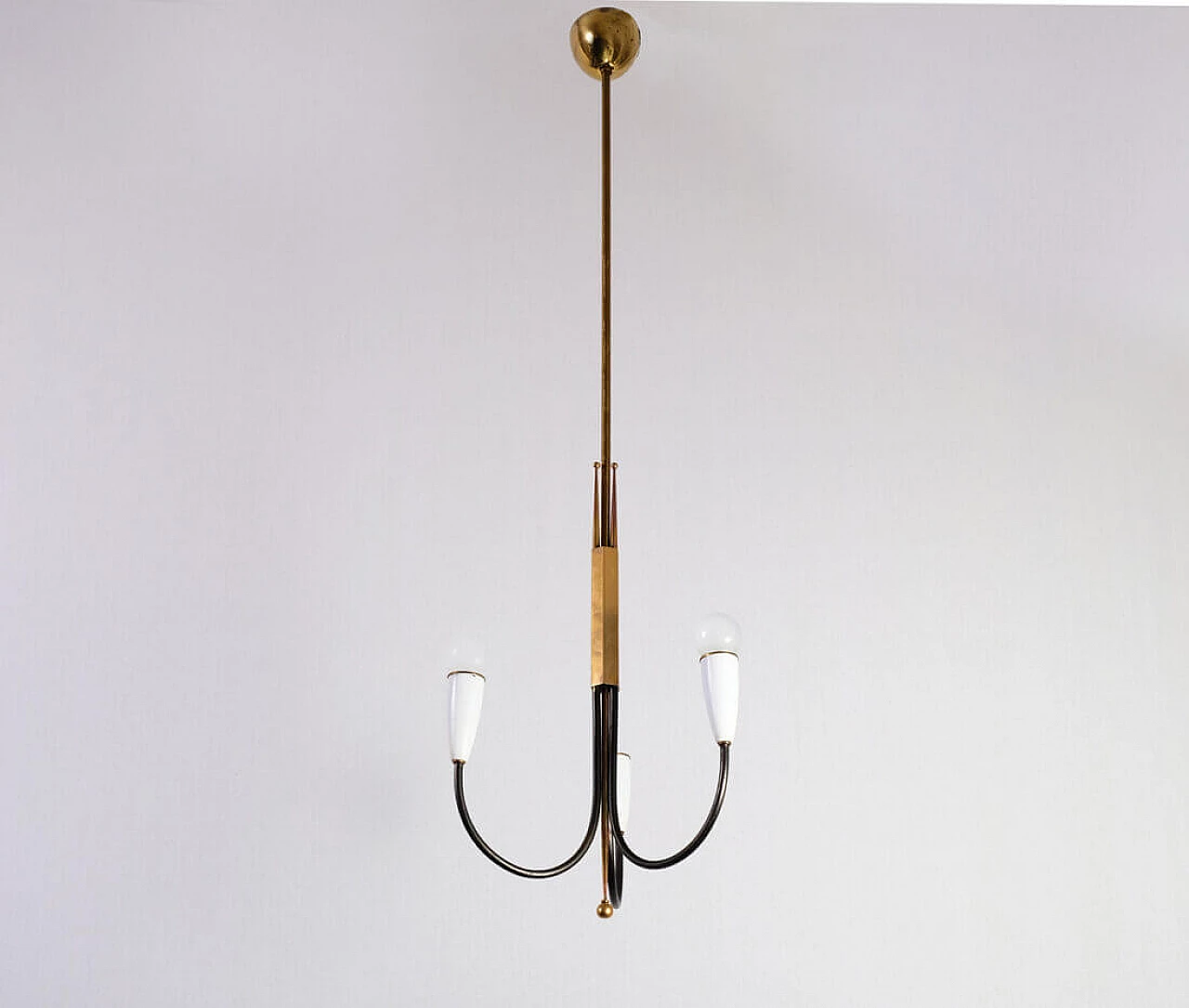 Chandelier in solid brass and white bakelite, 50s 1231501