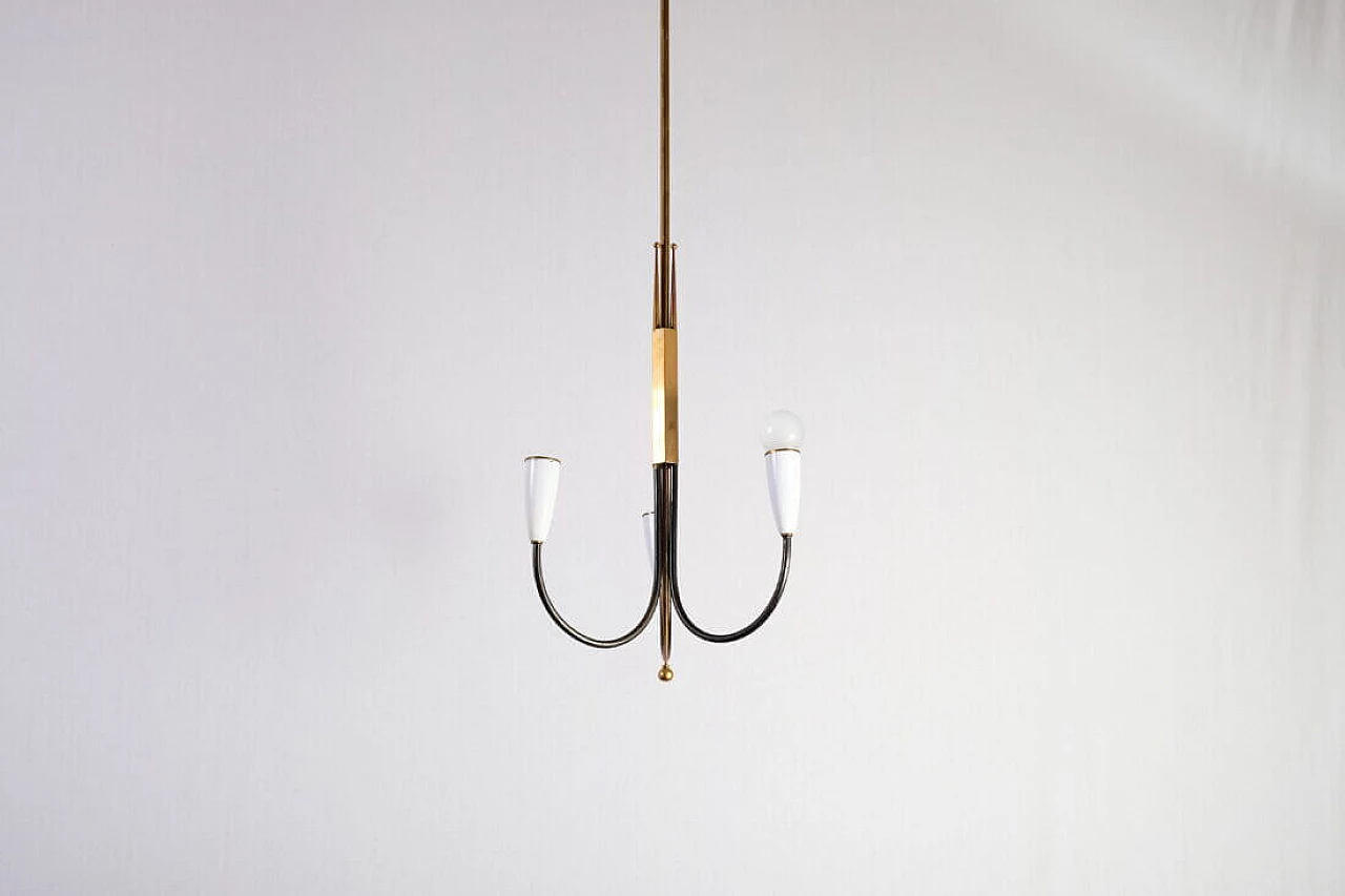 Chandelier in solid brass and white bakelite, 50s 1231502