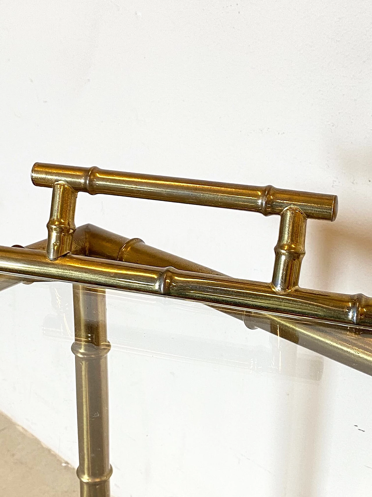 Fake bamboo brass bar trolley with removable tray, 1970s 1236600