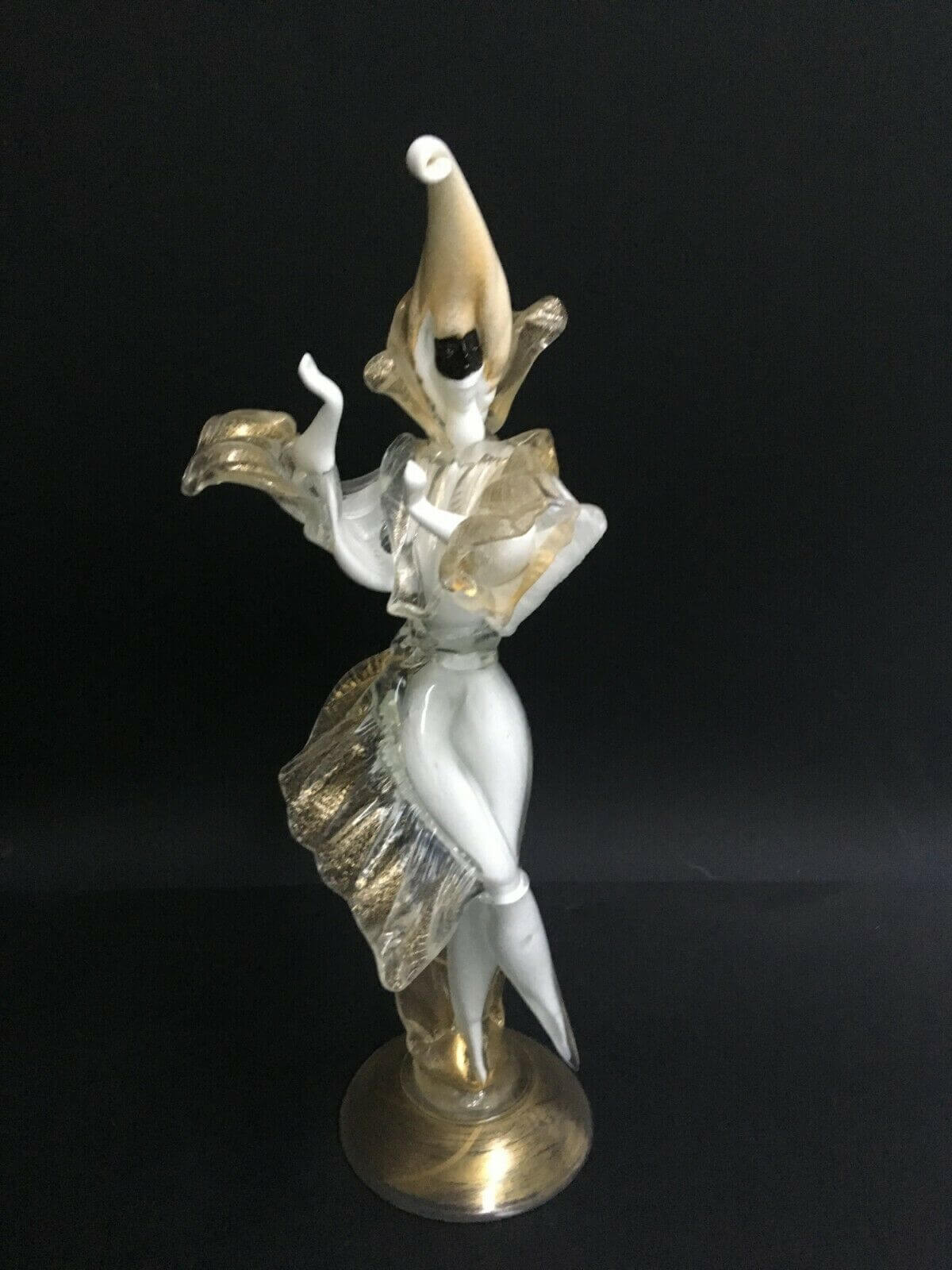 Coppia di statuette di ballerini mascherati in vetro di Murano di Cesare  Toso, anni '80