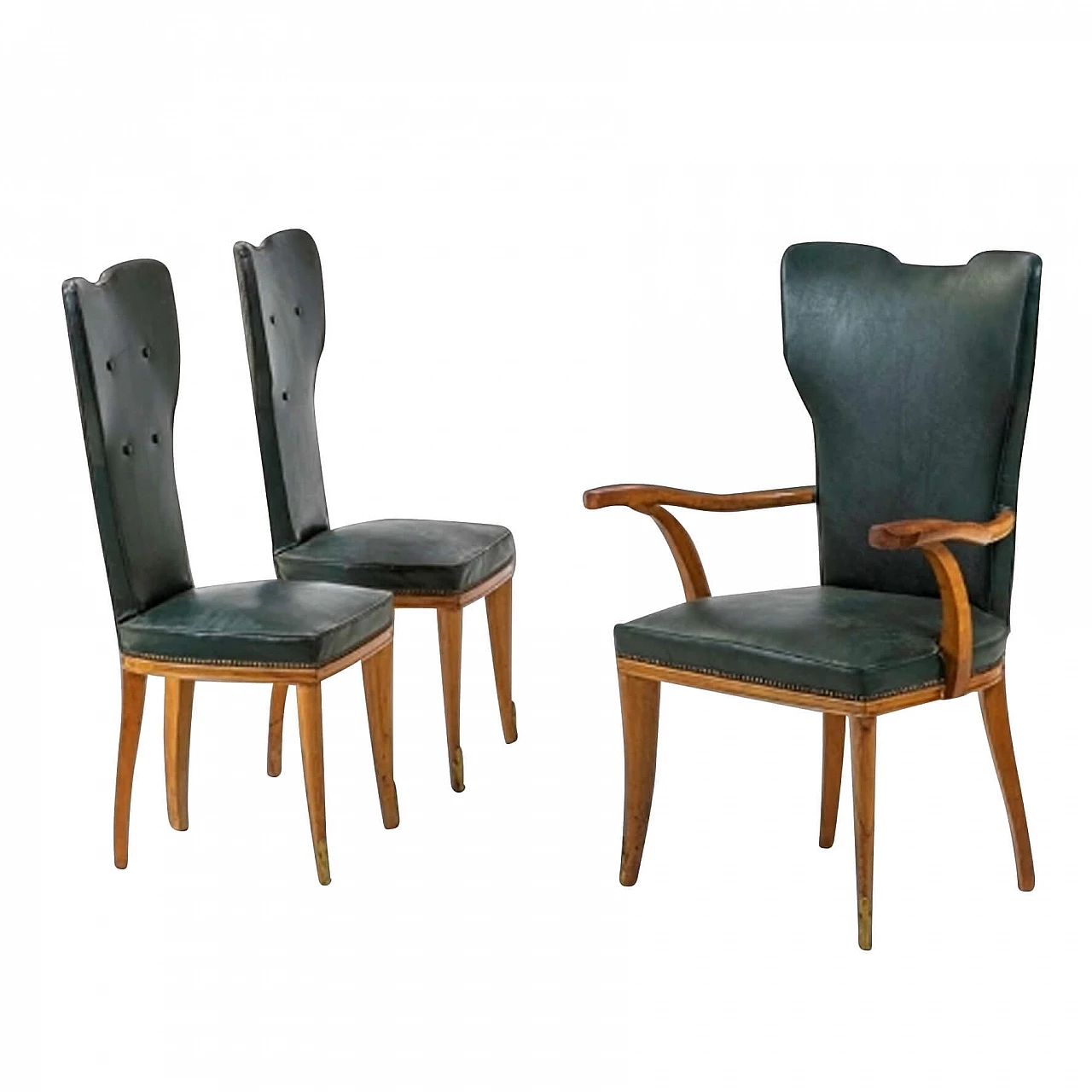 2 Chairs and 1 armchair with wooden frame, 1950s 1240543