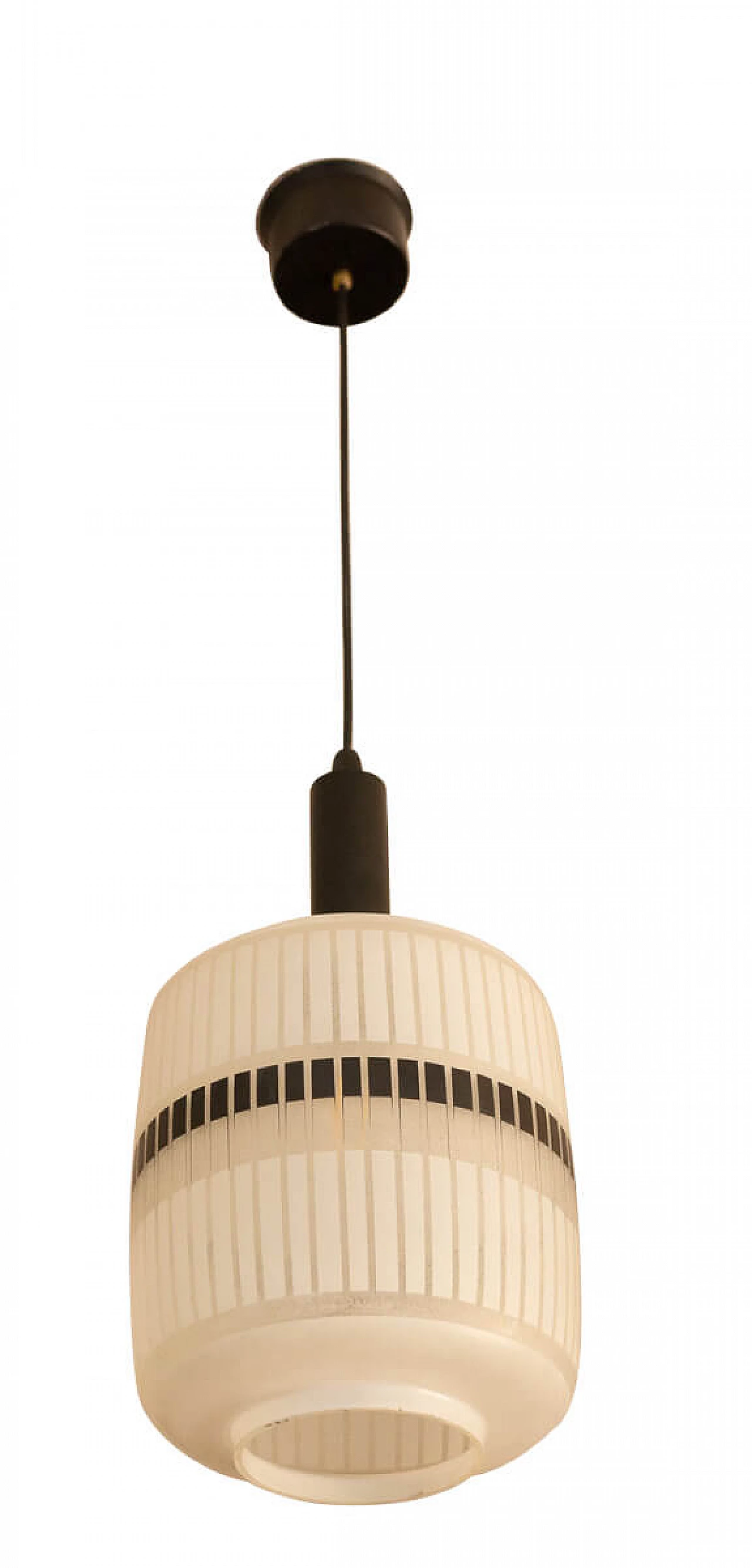 Lampadario Optical in vetro bianco e nero, anni '60 1243962