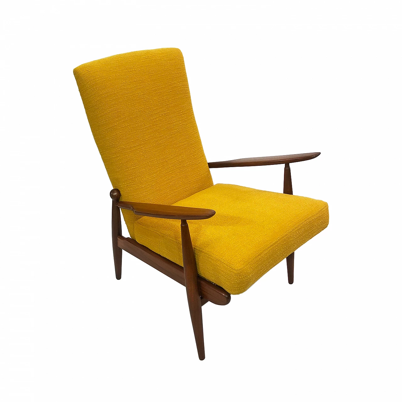 Scandart walnut and bouclé wool armchair, 60s 1245239