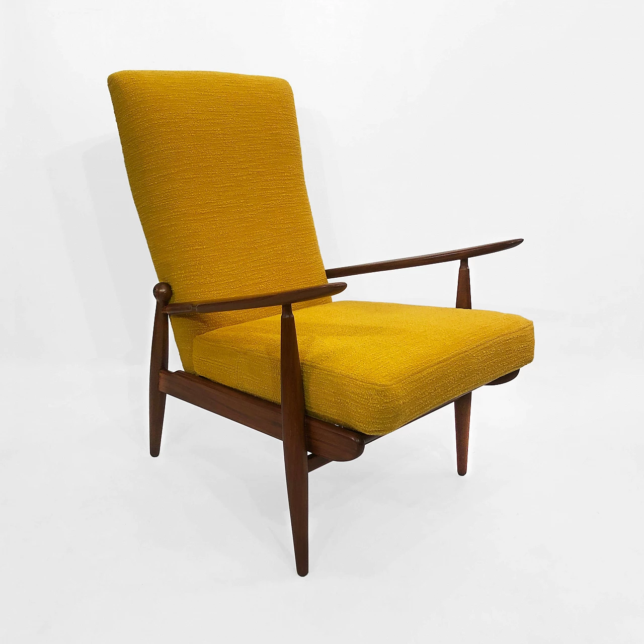 Scandart walnut and bouclé wool armchair, 60s 1245240