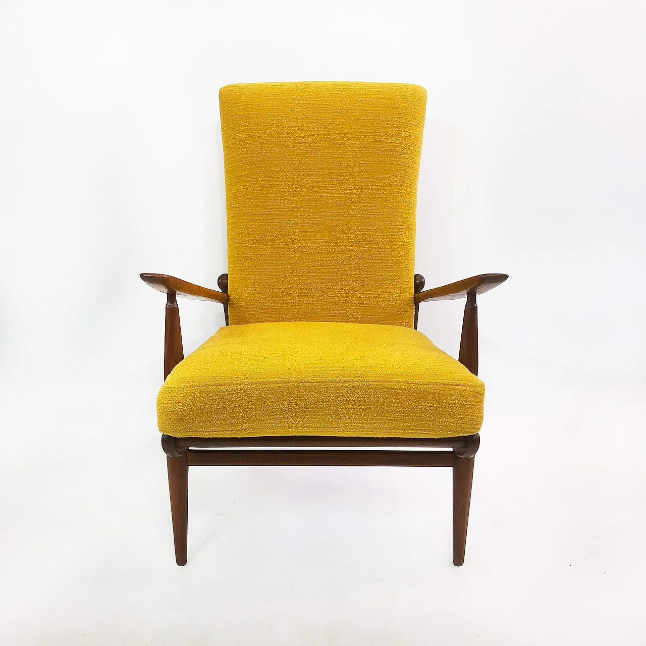 Scandart walnut and bouclé wool armchair, 60s 1245242