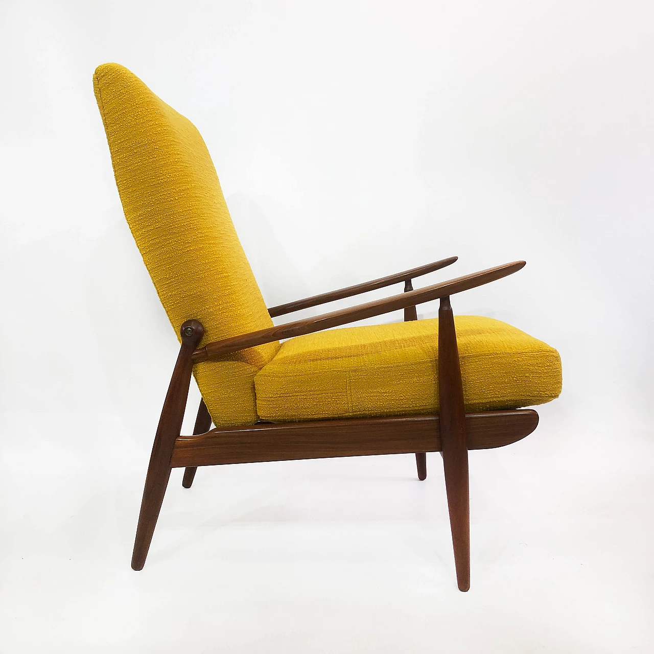 Scandart walnut and bouclé wool armchair, 60s 1245248