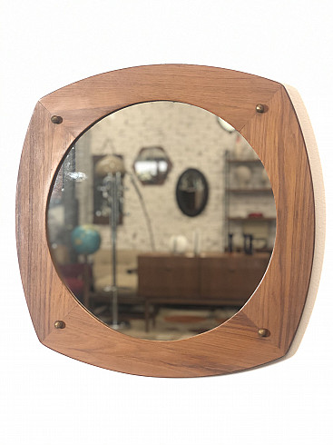 Specchio rotondo in legno di teak vintage (anni '60)