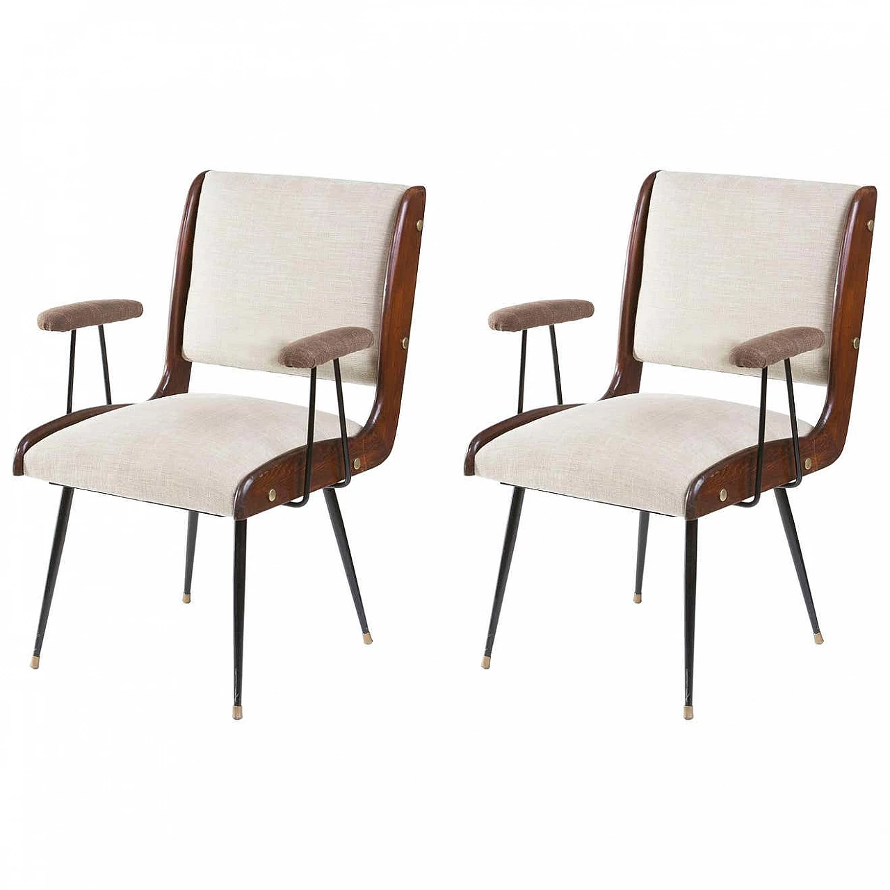 Pair of chairs in wood with cotton covering, 40s 1248651