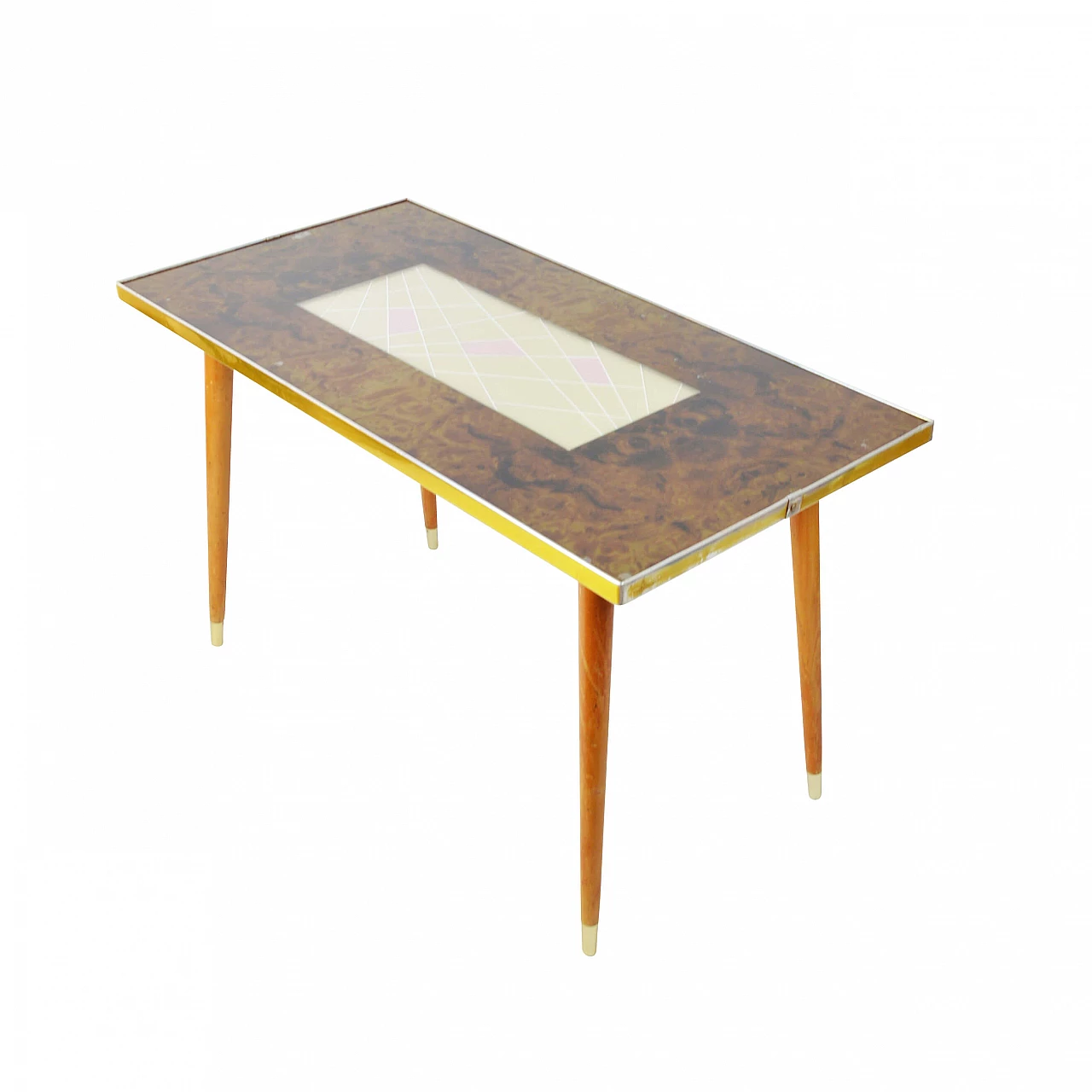 Tavolo con piano in vetro decorato, anni '60 1249649