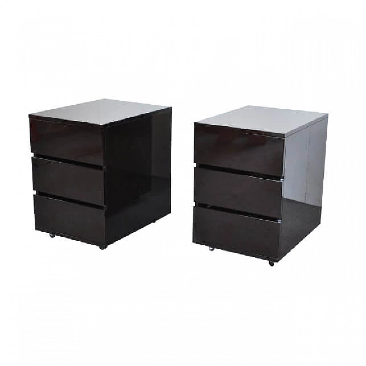 Pair of nightstands with three drawers in lacquered wood, 80s 1250114