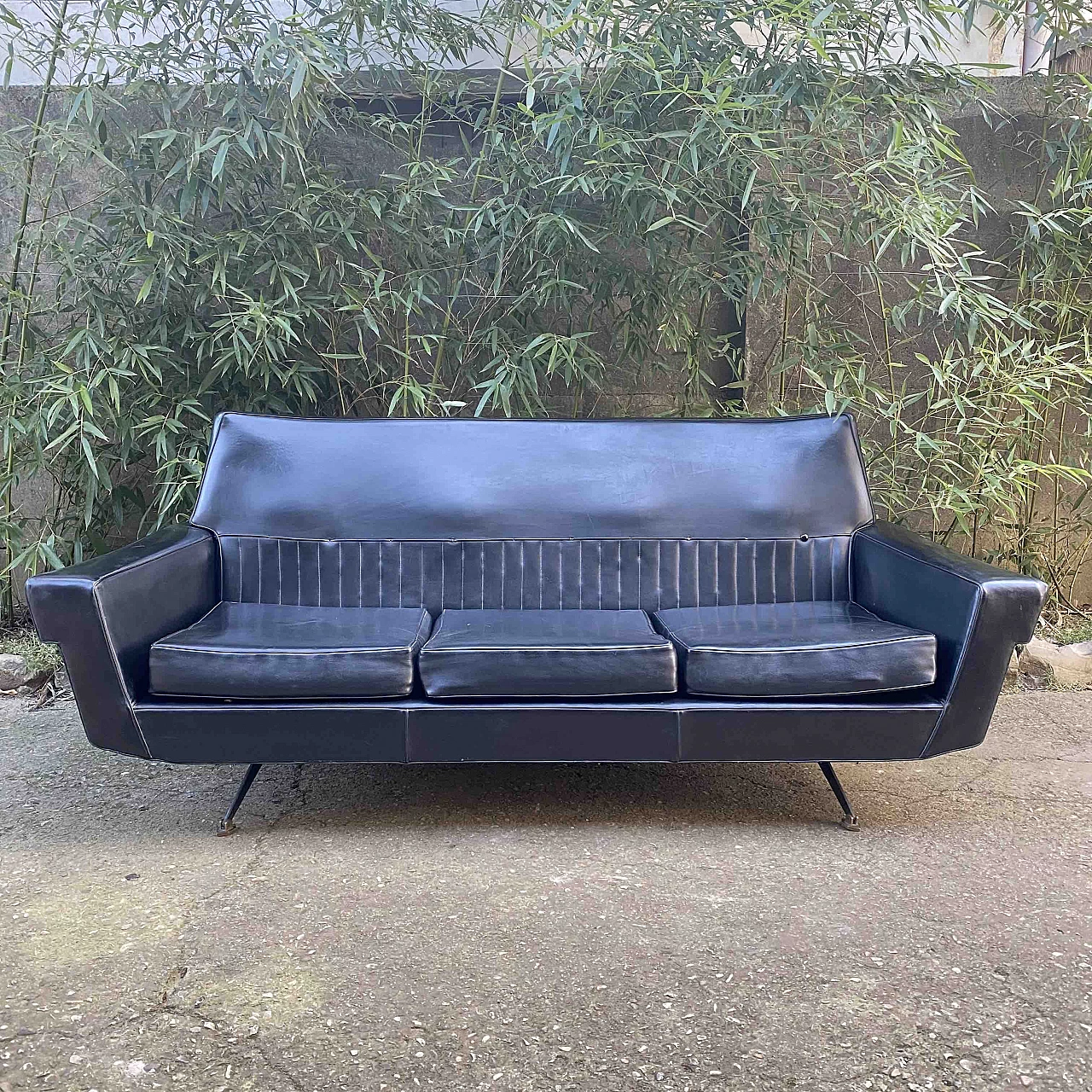 Black leatherette sofa, 1950s 1252288