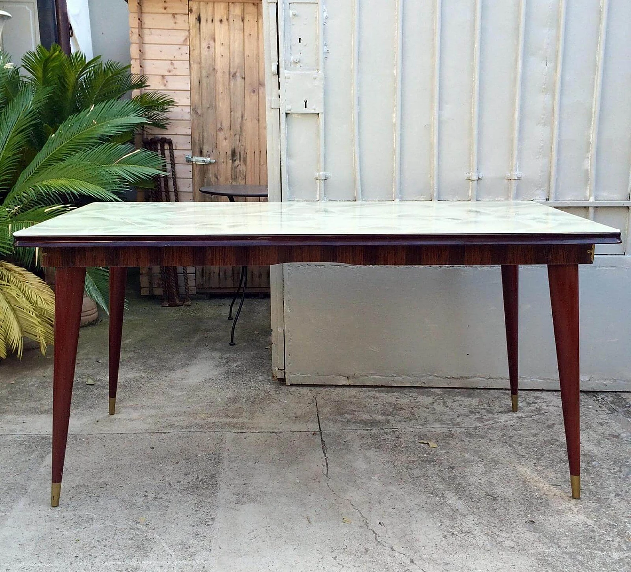 Wooden table with brass feet, 1950s 1252929