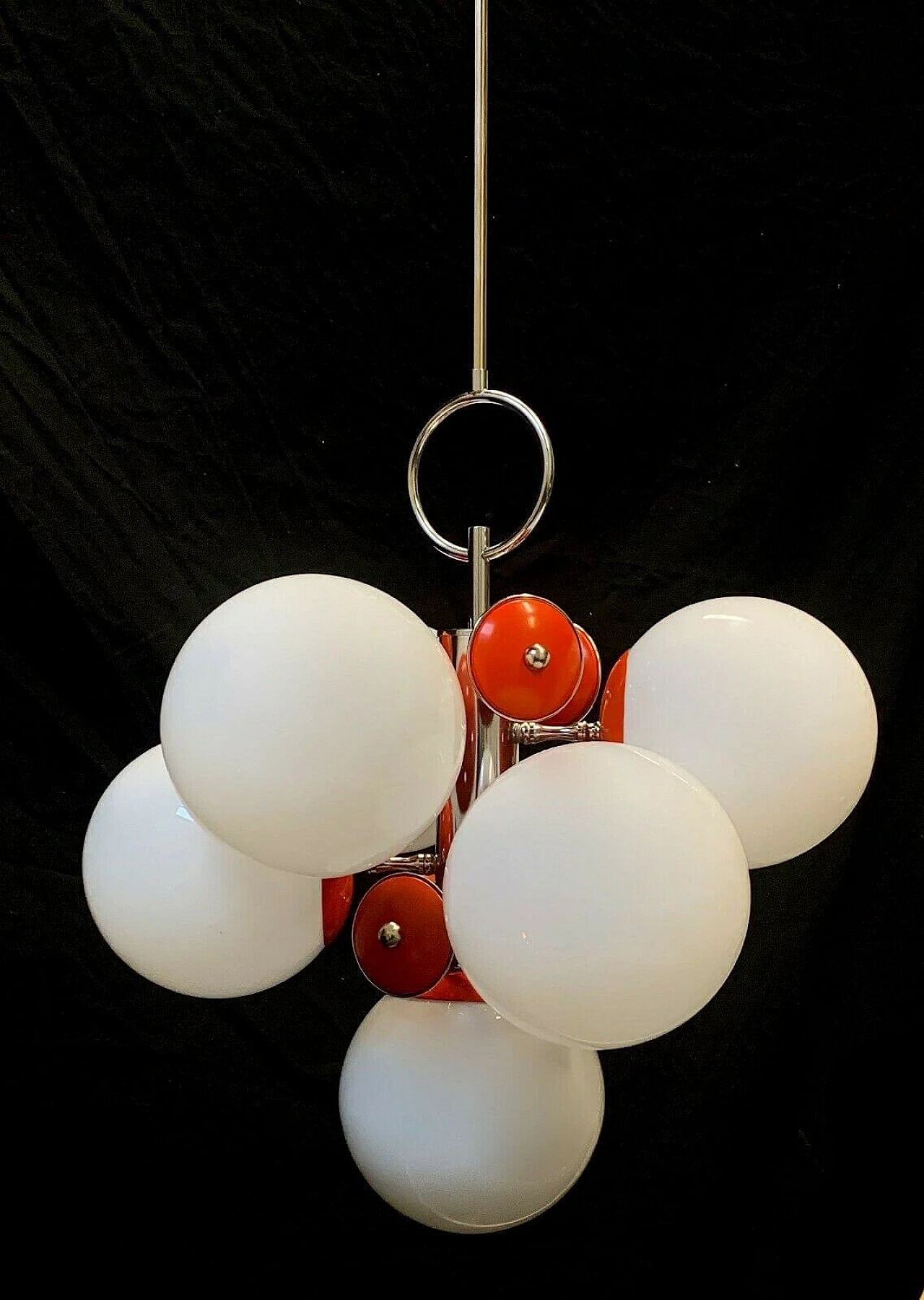 Glass and metal chandelier attributed to Stilnovo, 1950s 1261780