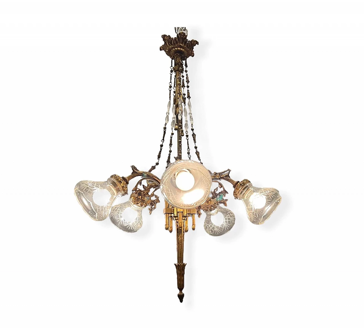 Lampadario in bronzo in stile Liberty, anni '40 1266233