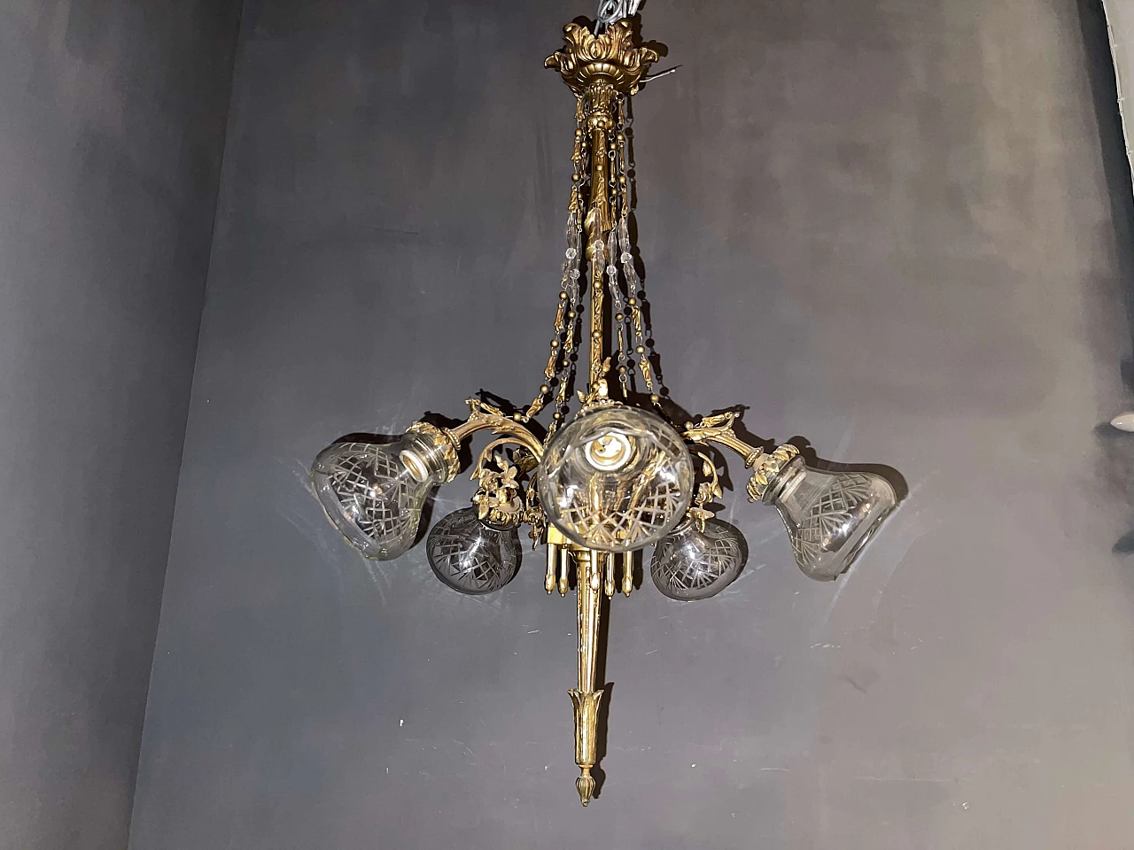 Lampadario in bronzo in stile Liberty, anni '40 1266243