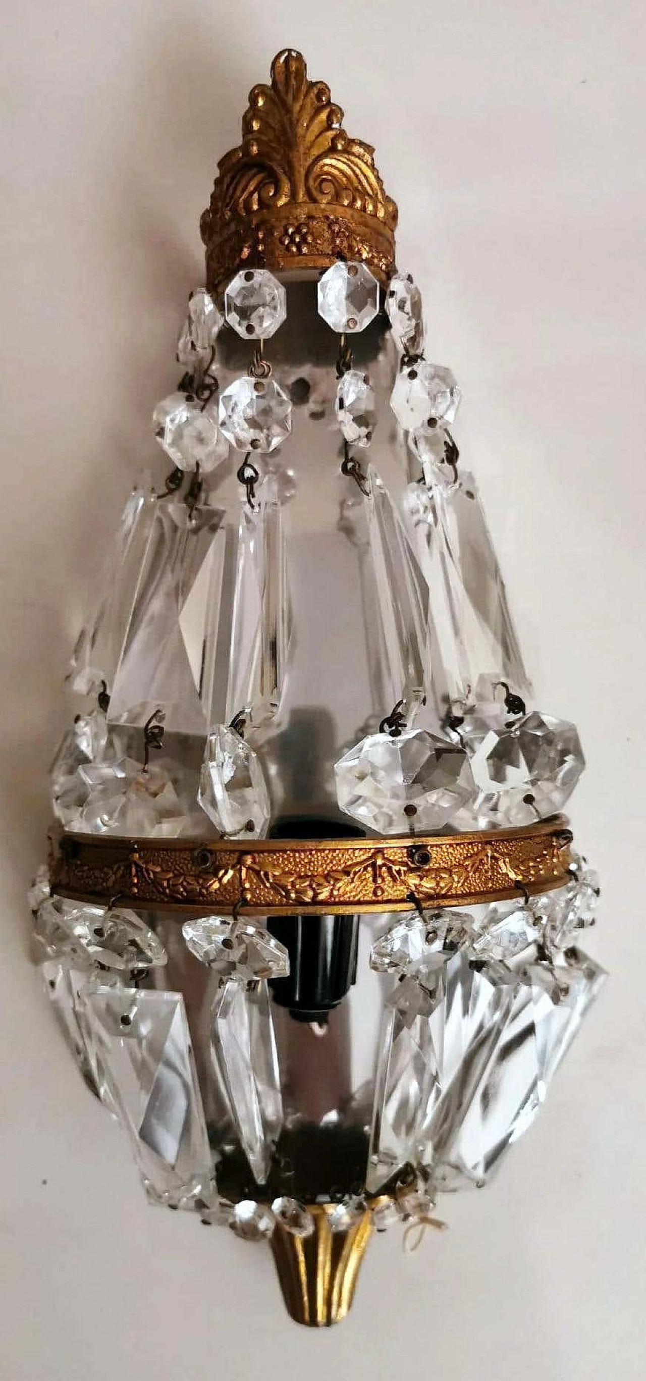 Pair of Louis XVI style balloon wall sconces in brass and crystal, 10s 1271843