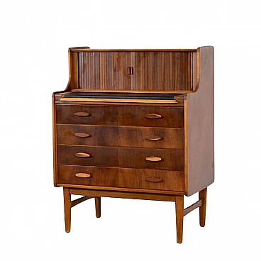 Bureau in teak, walnut and leatherette with tambour doors by Welters of Wycombe, 60s