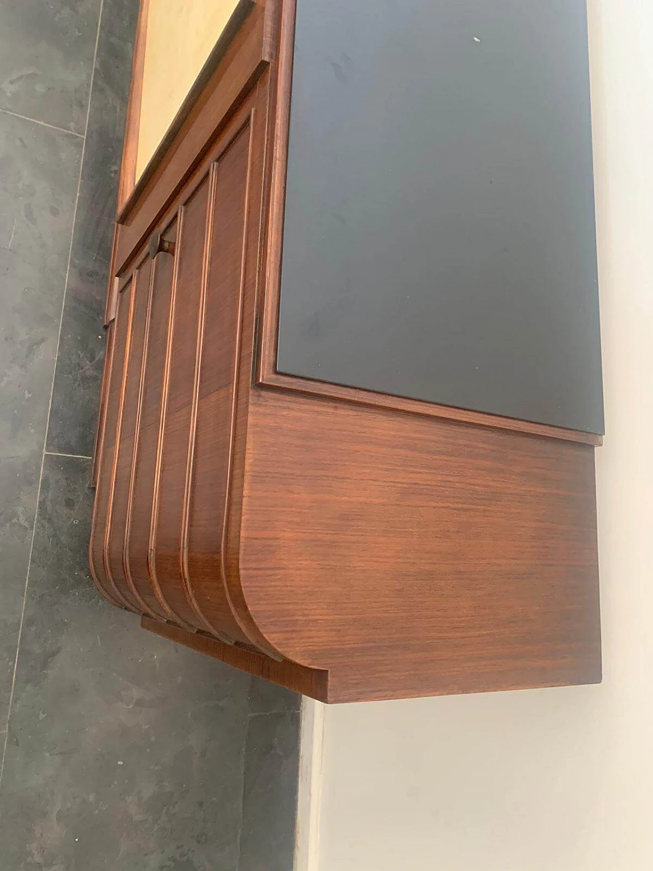 Art Deco sideboard in rosewood and parchment with black glass top, 1930s 1275550