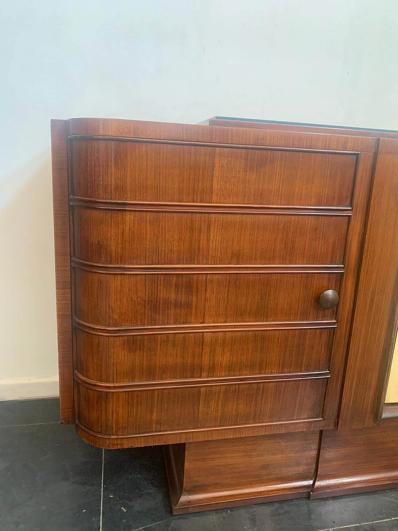 Art Deco sideboard in rosewood and parchment with black glass top, 1930s 1275551