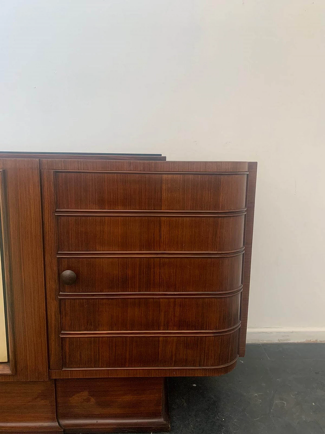 Art Deco sideboard in rosewood and parchment with black glass top, 1930s 1275553