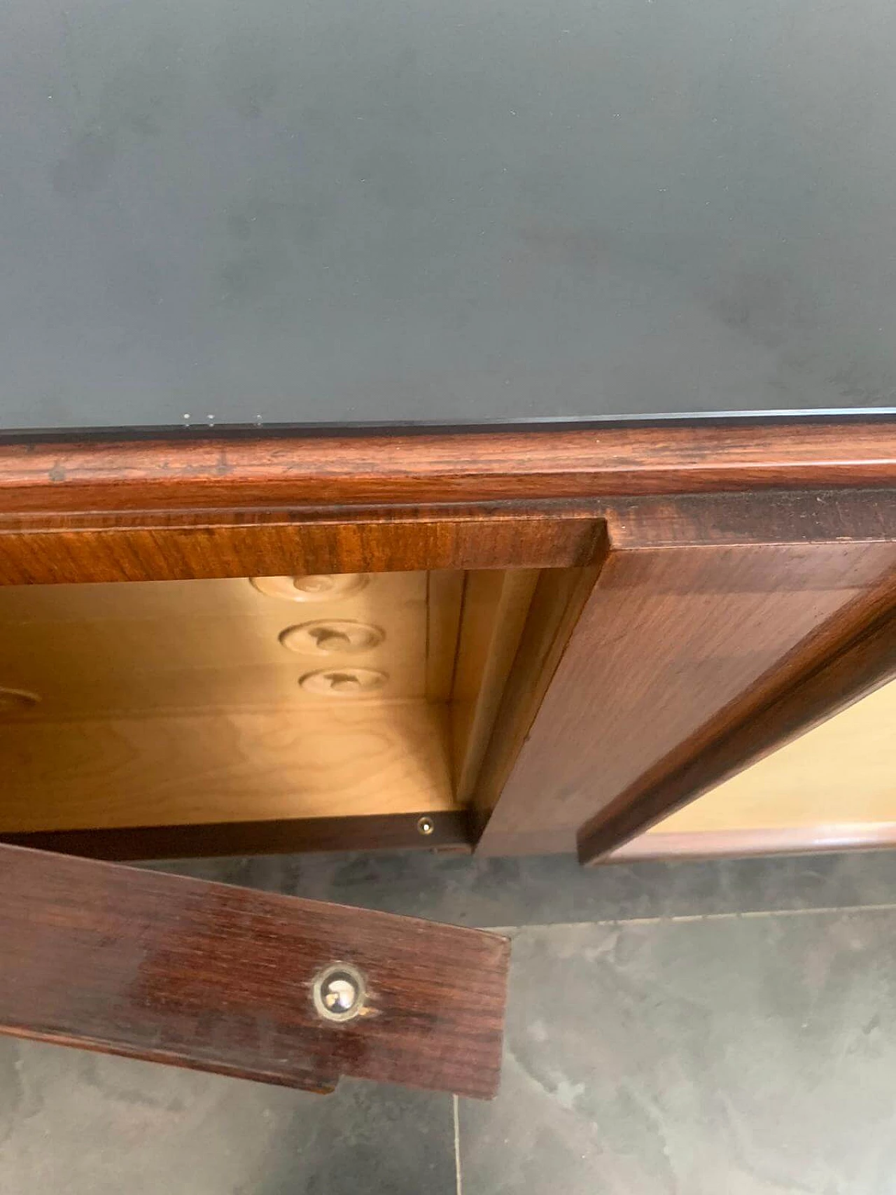 Art Deco sideboard in rosewood and parchment with black glass top, 1930s 1275554