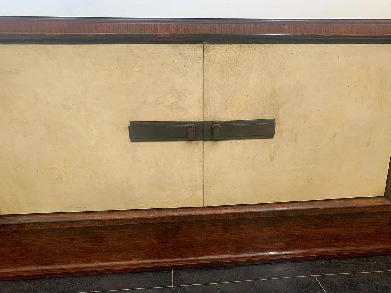 Art Deco sideboard in rosewood and parchment with black glass top, 1930s 1275555