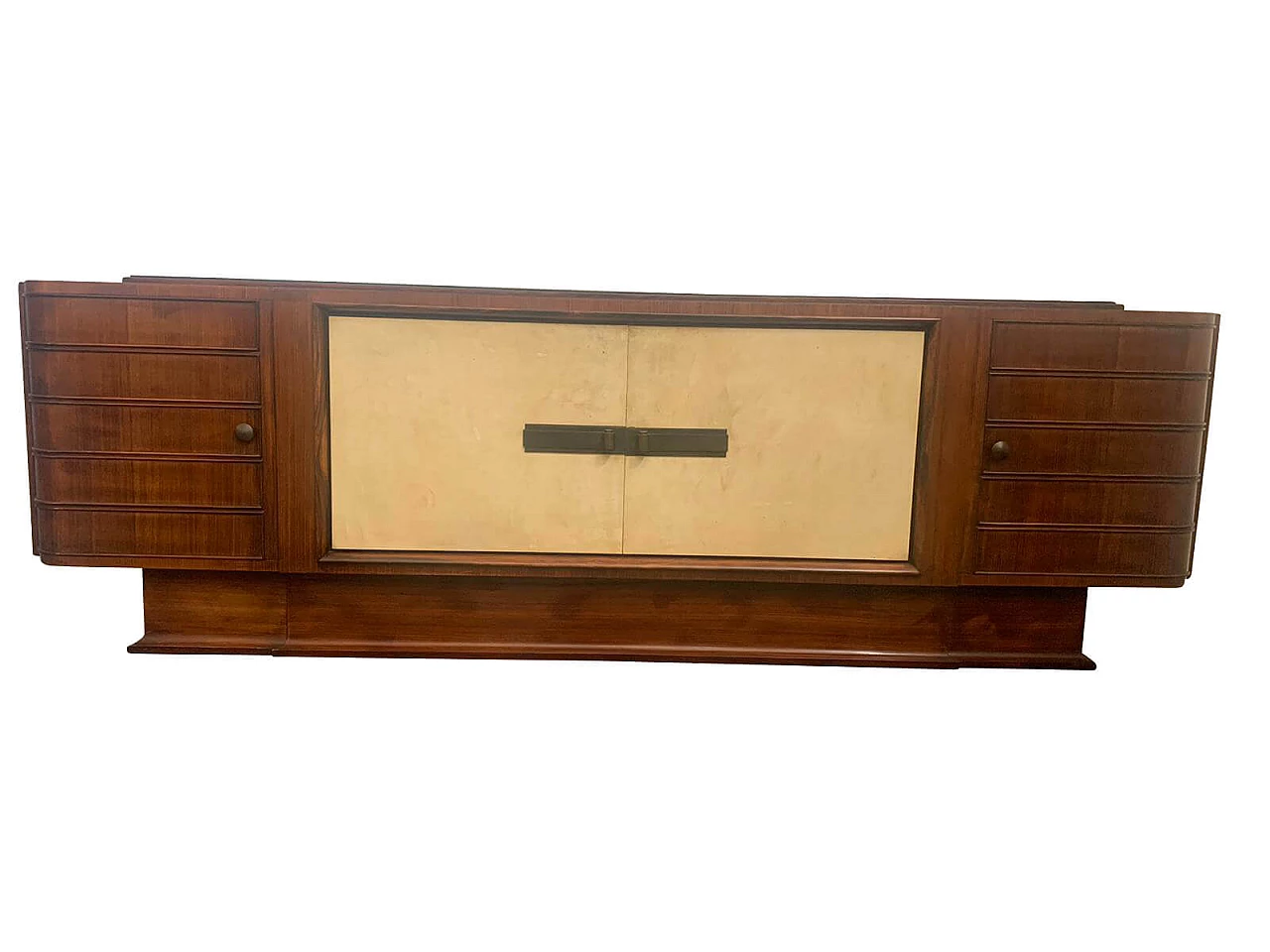 Art Deco sideboard in rosewood and parchment with black glass top, 1930s 1275581