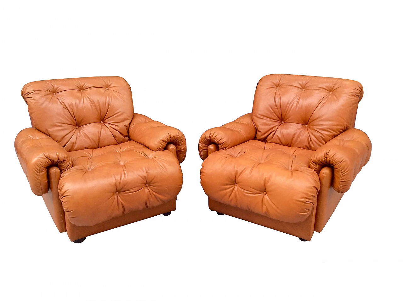 Pair of leather armchairs, 80s 1277678