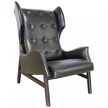 Black leatherette armchair, 1940s