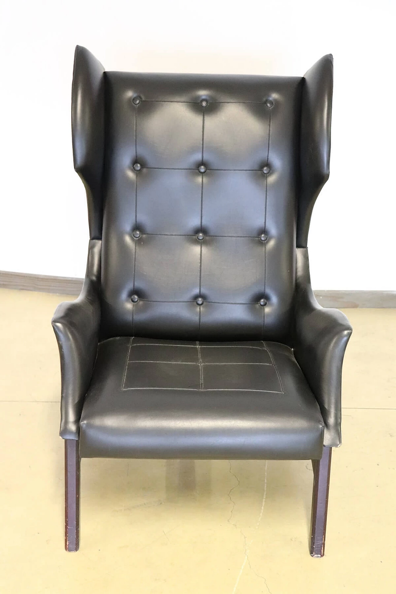 Black leatherette armchair, 1940s 1277777