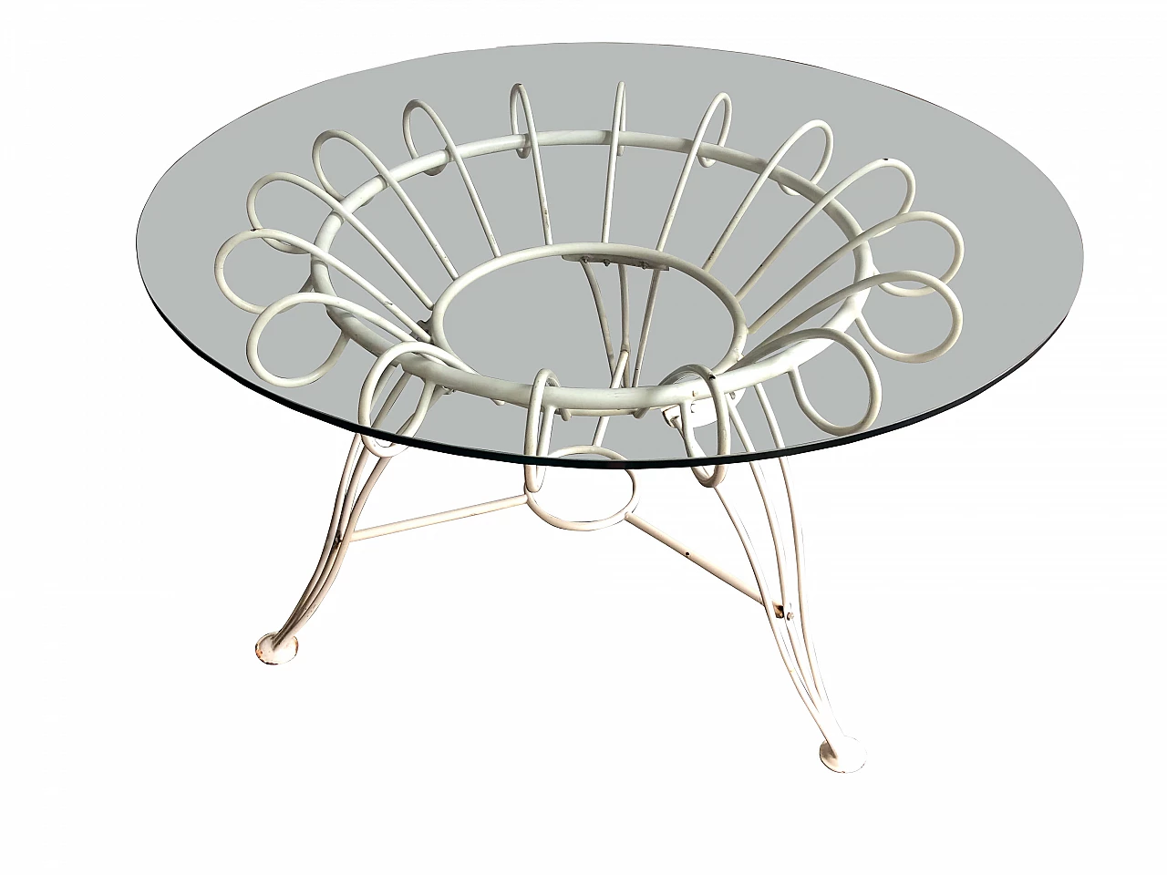 Round iron table with glass top, 1950s 1280782