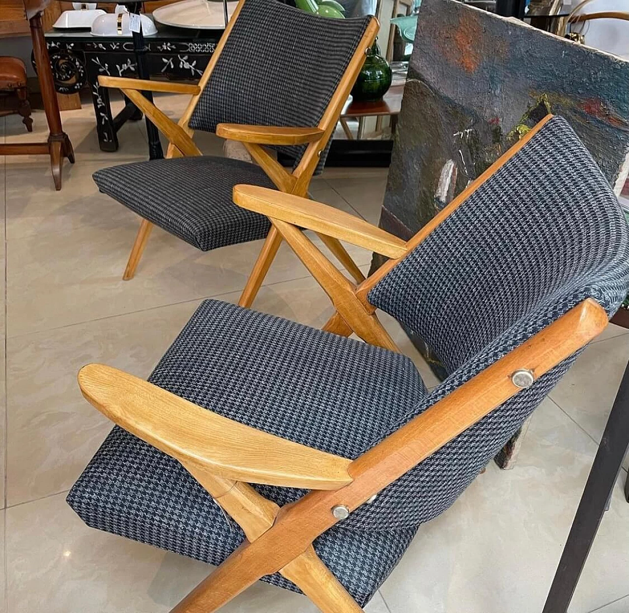Pair of beech armchairs, 60s 1280902
