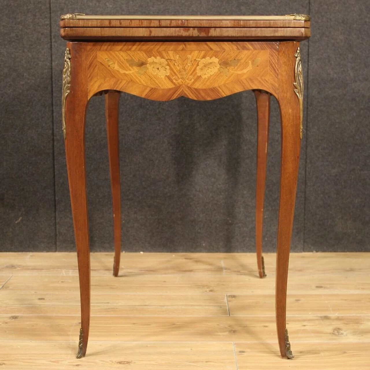 Inlaid wooden card table with fabric top, France 1304957