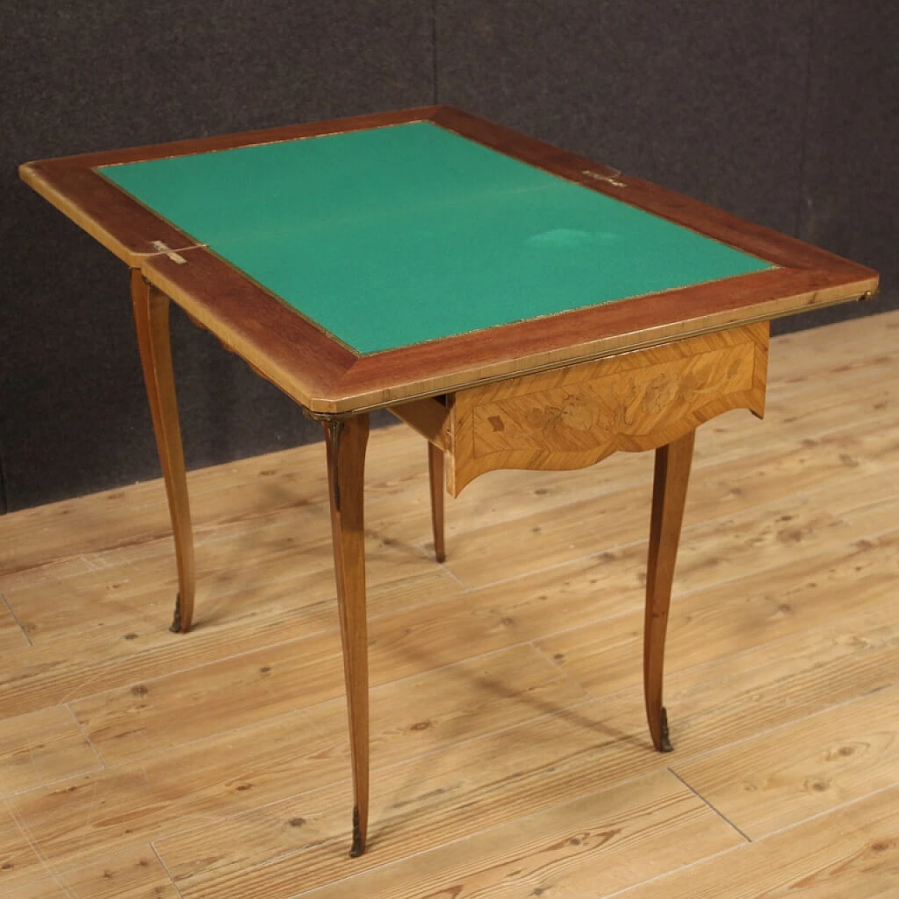 Inlaid wooden card table with fabric top, France 1304961