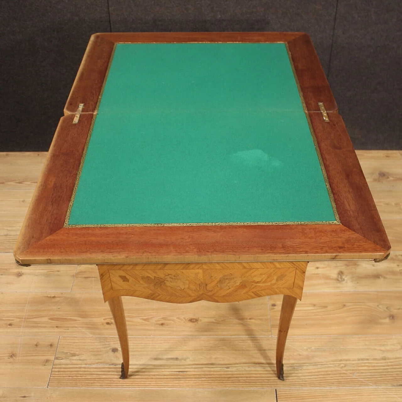 Inlaid wooden card table with fabric top, France 1304962