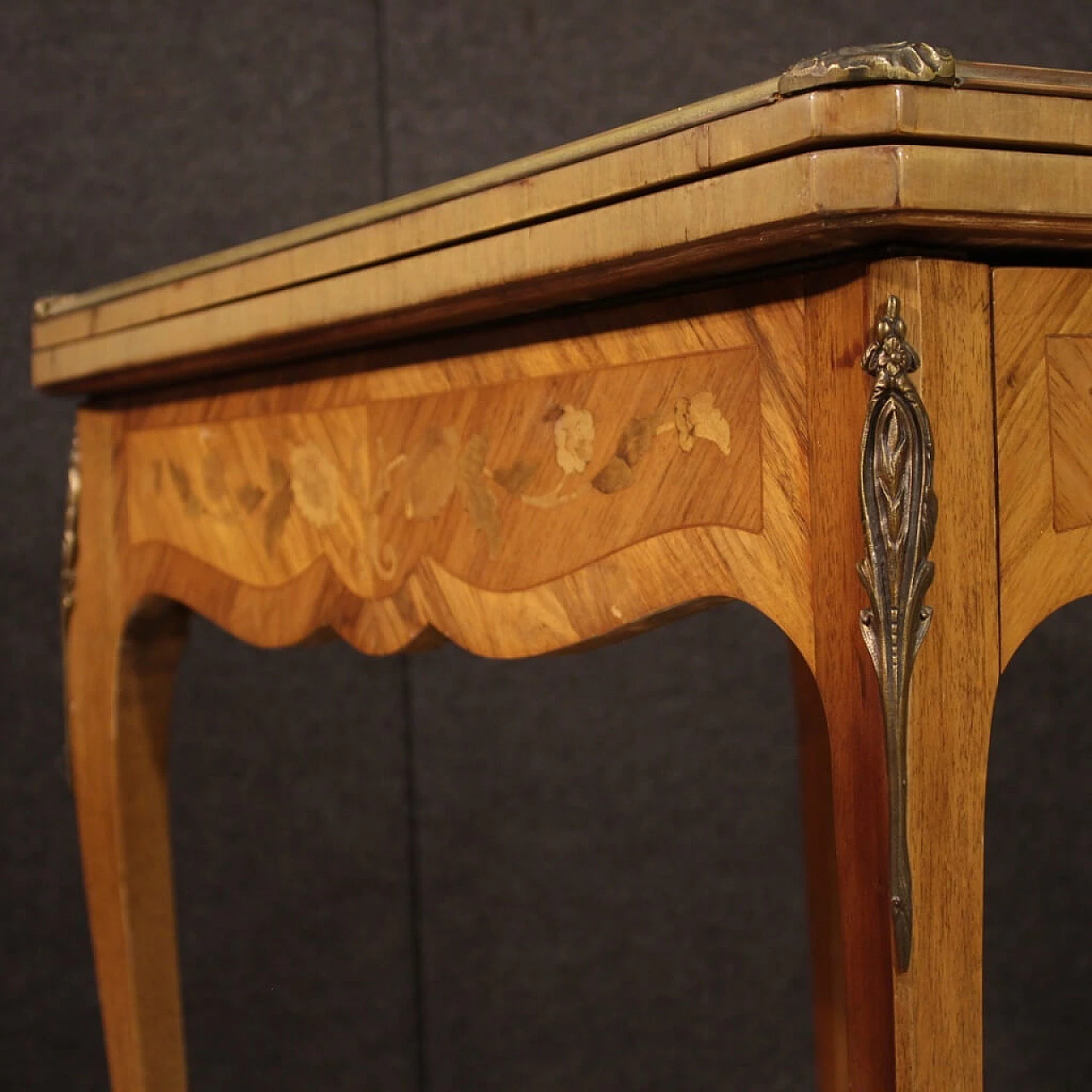 Inlaid wooden card table with fabric top, France 1304964