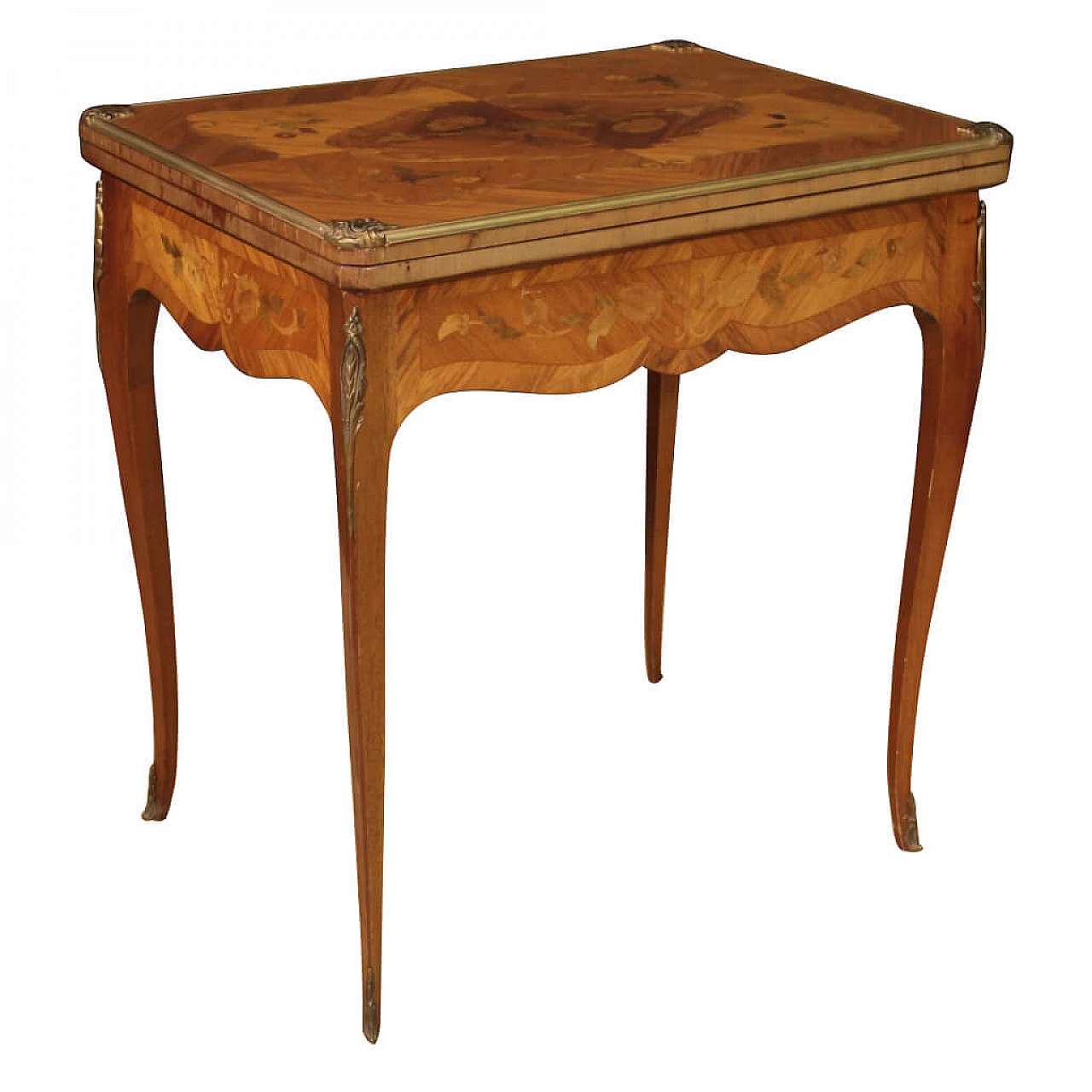 Inlaid wooden card table with fabric top, France 1305111