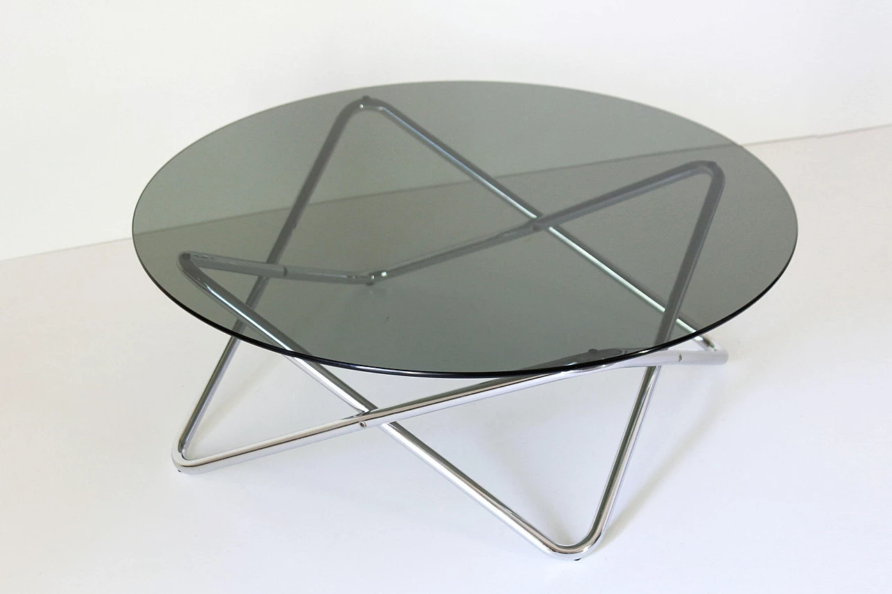 Space Age coffee table in glass and chromed steel, 1970s 1307962