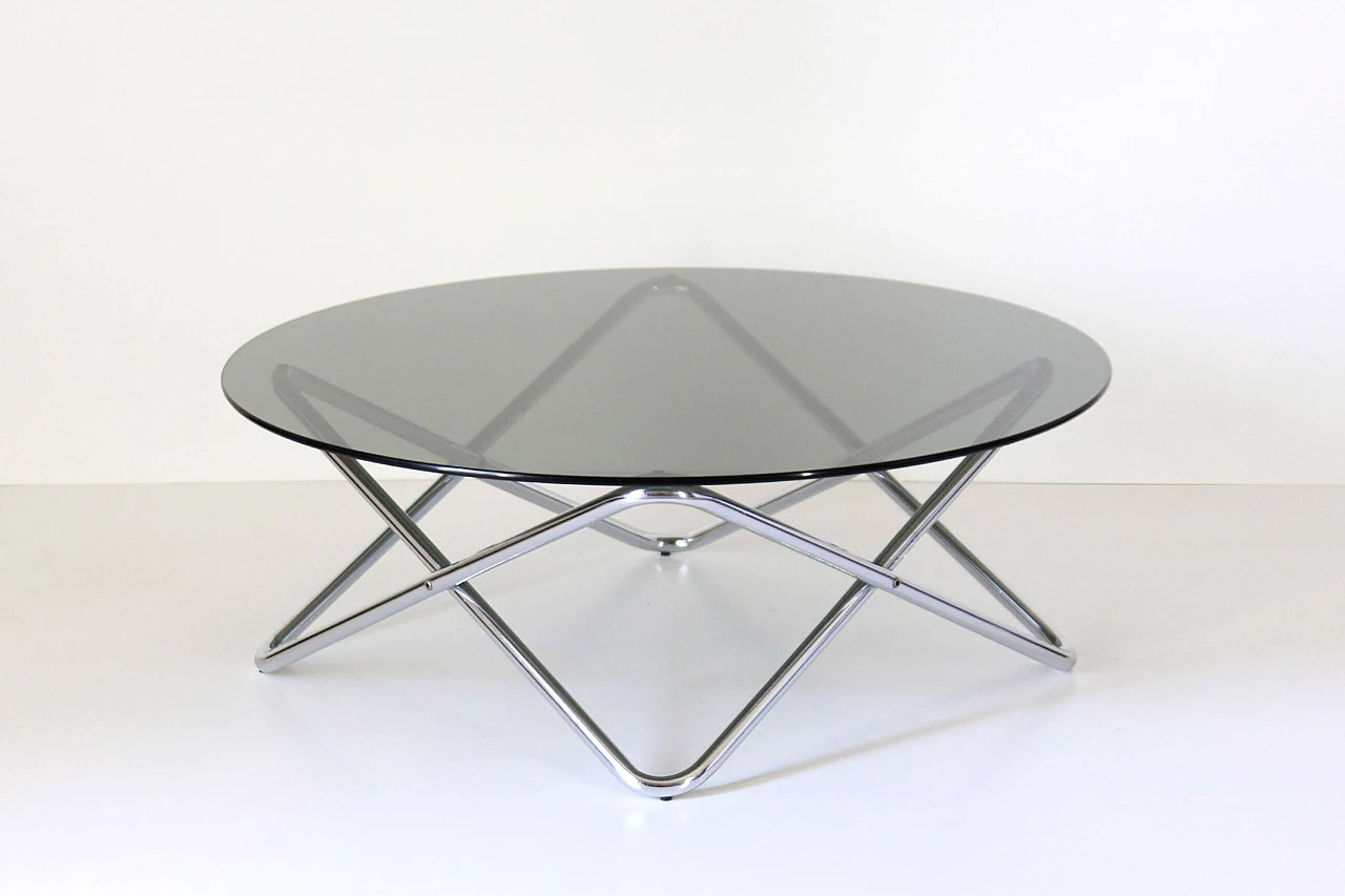 Space Age coffee table in glass and chromed steel, 1970s 1307964