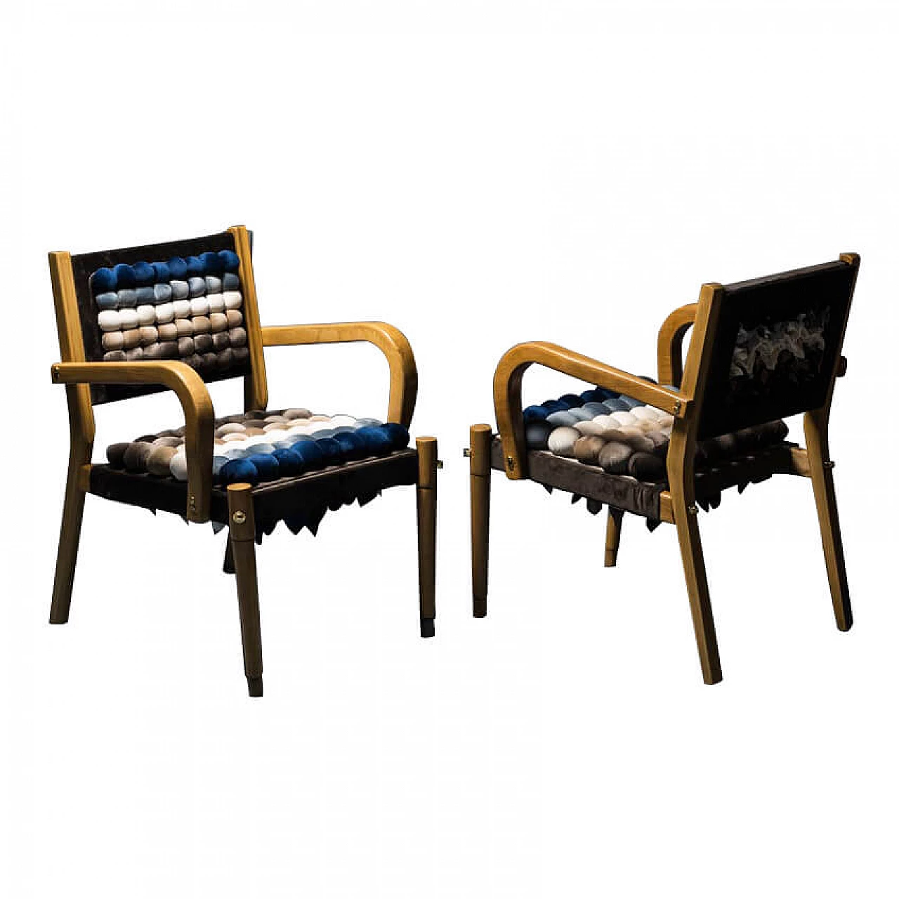 Pair of small armchairs in wood and velvet, 1970s 1308273